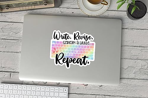 Miraki Write Revise Scream A Little Repeat Sticker, Writing Sticker, Book Lover Sticker, Book Worm Sticker, Water Assitant Die-Cut Vinyl Funny Decals for Laptop, Phone, Water Bottles, Kindle Sticker