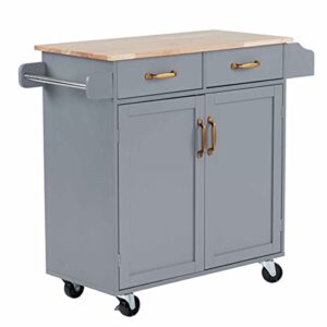 99.5 * 40 * 85.5cm two doors one drawer mdf rubber wood gray spray paint dining car,rolling kitchen island cart with drawers, kitchen storage cabinet on wheels with shelves