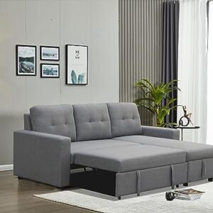 INSTORY Linen Sofa Bed Convertible Sectional Sofa Reversible Pull Out Couch Bed L-Shaped Sleeper Sofabed with Storage Chaise for Living Room