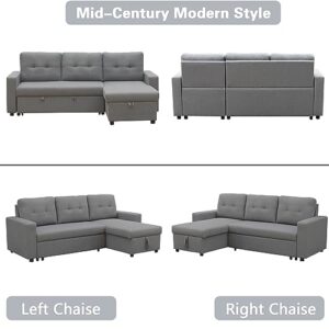 INSTORY Linen Sofa Bed Convertible Sectional Sofa Reversible Pull Out Couch Bed L-Shaped Sleeper Sofabed with Storage Chaise for Living Room