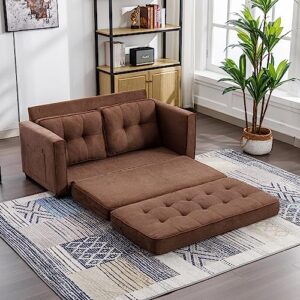 Lifeand Modern Upholstered Couch with Side Pocket for Living Room Office 59.4" Loveseat Sofa with Pull-Out Bed, Brown