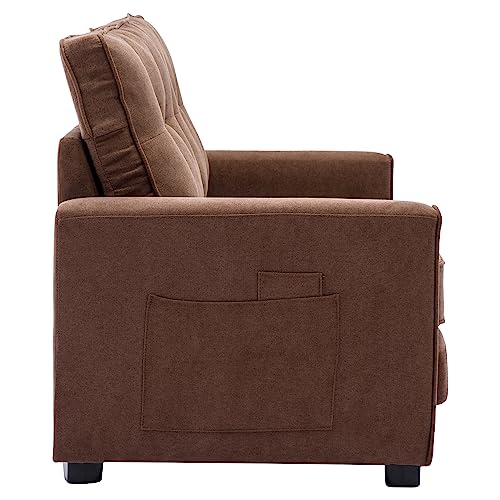 Lifeand Modern Upholstered Couch with Side Pocket for Living Room Office 59.4" Loveseat Sofa with Pull-Out Bed, Brown