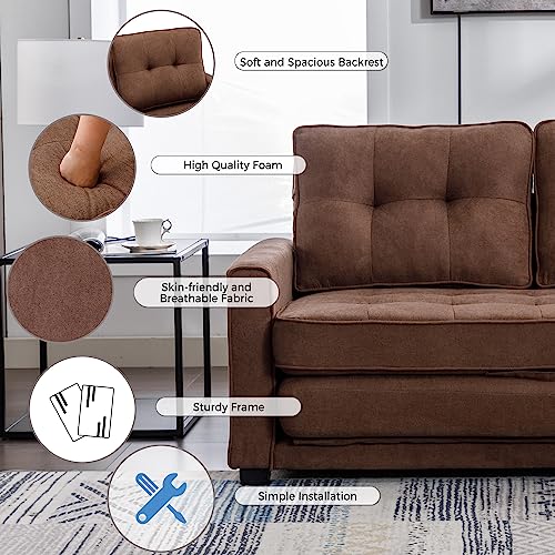 Lifeand Modern Upholstered Couch with Side Pocket for Living Room Office 59.4" Loveseat Sofa with Pull-Out Bed, Brown