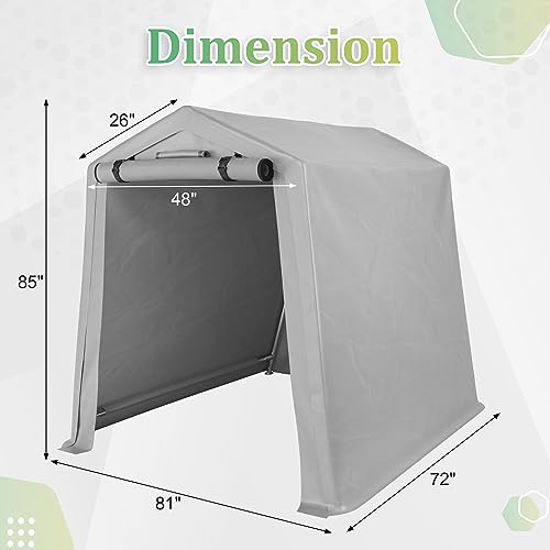 Greesum 6 x 6 x 7 ft Storage Shed Canopy Portable Shelter Heavy Duty Outdoor Carport with Roll-up Zipper Door for Bike, Motorcycle, Garden Storage, Waterproof and UV Resistant, Gray