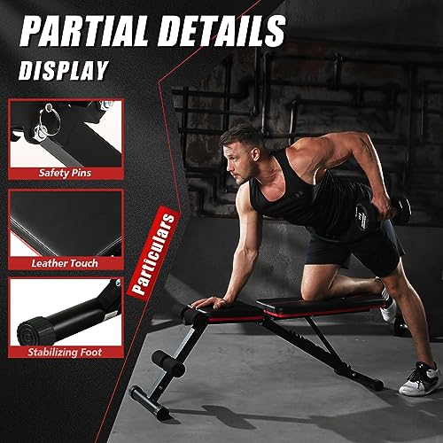 Yagud Weight Bench Press, Adjustable Workout Benches for Home Gym Dumbbell Exercise, 800 LB Stable Incline Decline Bench for Full Body Workout, 2 Sec Fast Folding Strength Training Sit up Bench