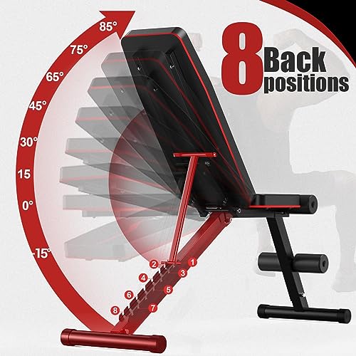 Yagud Weight Bench Press, Adjustable Workout Benches for Home Gym Dumbbell Exercise, 800 LB Stable Incline Decline Bench for Full Body Workout, 2 Sec Fast Folding Strength Training Sit up Bench