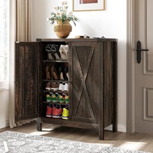yitahome shoe cabinet with doors, farmhouse 5-tier shoe storage cabinet for entryway, large capacity wooden shoes rack organizer for entryway/hallway/closet, dark rustic oak