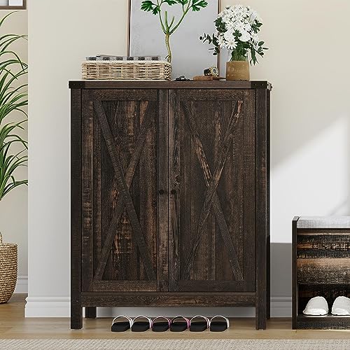 YITAHOME Shoe Cabinet with Doors, Farmhouse 5-Tier Shoe Storage Cabinet for Entryway, Large Capacity Wooden Shoes Rack Organizer for Entryway/Hallway/Closet, Dark Rustic Oak