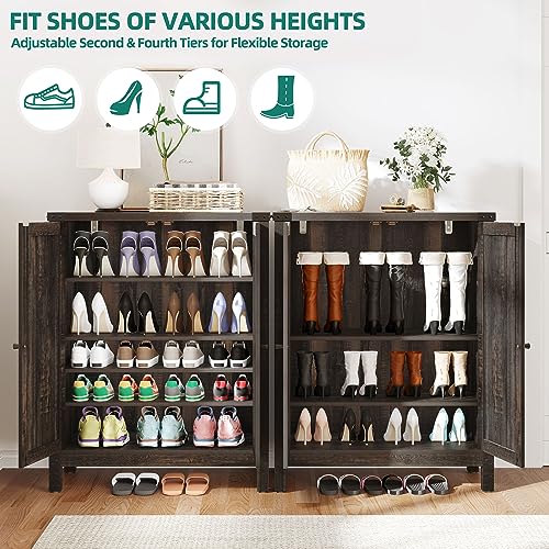 YITAHOME Shoe Cabinet with Doors, Farmhouse 5-Tier Shoe Storage Cabinet for Entryway, Large Capacity Wooden Shoes Rack Organizer for Entryway/Hallway/Closet, Dark Rustic Oak