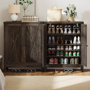 YITAHOME Shoe Cabinet with Doors, Farmhouse 5-Tier Shoe Storage Cabinet for Entryway, Large Capacity Wooden Shoes Rack Organizer for Entryway/Hallway/Closet, Dark Rustic Oak