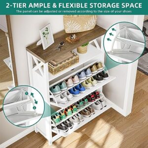 YITAHOME Shoe Cabinet with 2 Flip Drawers, Entryway Shoe Storage Cabinet with Open Shelves, Free Standing Hidden Shoe Rack Storage Organizer for Entryway/Hallway/Closet, White