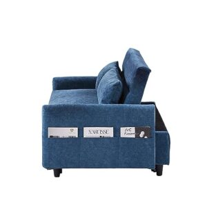 55.1" Pull Out Sofa Bed, 2 Seater Loveseats Sofa Couch with Adjustable Backrest, Storage Pockets, 2 Soft Pillows, Convertible Sleeper Sofa Bed for Living Room Bedroom Apartment Office (Blue 091)