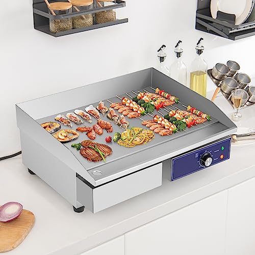 KOTEK Commercial Electric Griddle, 2000W 22” Flat Top Griddle, Stainless Steel Frame & Drip Tray, Adjustable Temperature Control 122℉-572℉, Countertop Teppanyaki Grill for Home, Kitchen, Restaurant