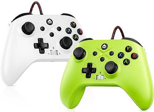 2 Pack Wired Controller Compatible with Xbox One S/X, Xbox Series X/S Windows 10/11 PC Gaming Controller with Audio Jack & Volume Button/Turbo/Macro/Motion Control & Dual Shock (White+Green)