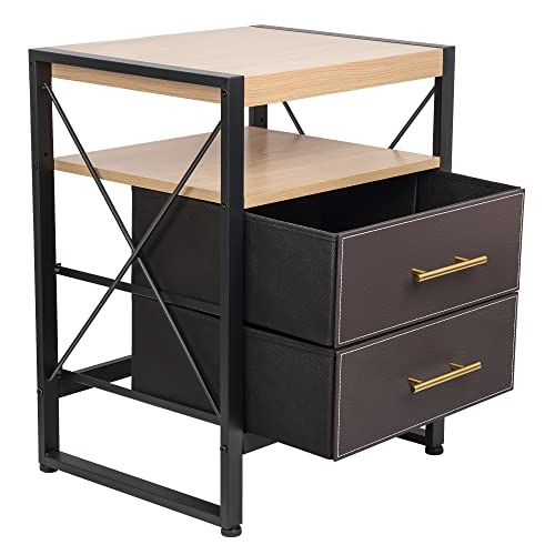 GAJUST Two-Drawer Bedside Table with Adjustable Legs and Gold Handle