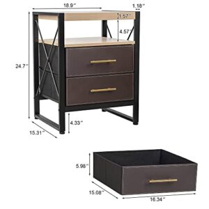 GAJUST Two-Drawer Bedside Table with Adjustable Legs and Gold Handle