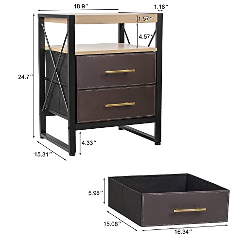 GAJUST Two-Drawer Bedside Table with Adjustable Legs and Gold Handle