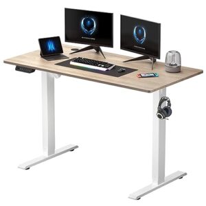 ergomore electric standing desk, 55 inch height adjustable standing desk, stand up desk with 3 memory presets controller (maple & white)