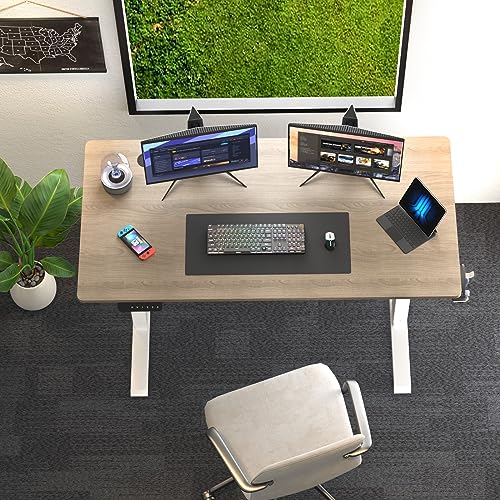 ERGOMORE Electric Standing Desk, 55 Inch Height Adjustable Standing Desk, Stand up Desk with 3 Memory Presets Controller (Maple & White)