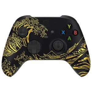 extremerate the great golden wave off kanagawa - black housing shell for xbox series x & s controller model 1914, custom replacement cover faceplate for xbox core controller - controller not included