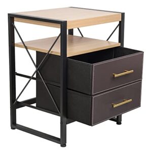 gajust end table with 2 drawers and gold pull handle, sturdy metal frame, wood top, adjustable legs