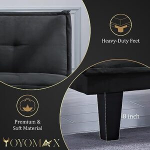 yoyomax Futon Convertible Couch,Breathable Fabric Folding Sofa Bed Easy to Clean-Ideal for Living Room,Bedroom, Apartment and Office-Compact Design for Spacing Saving, 62" D x 30" W x 28.3" H, Black