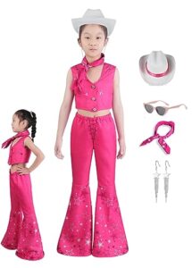 yaxoiamz girls pink costume cowboy costume hippie disco outfits pink cowgirl uniform halloween pink series (pink 1, medium)