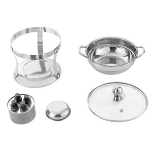 LGXSHOP Set Of 4 Small Stainless Steel Fondue Pots Silver Warming Tray Round Warming Pan With Lid, Suitable For Single Person Fondue Catering Event Parties