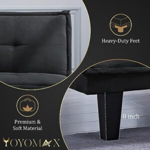 yoyomax Convertible Sofa Bed Couch-Futon Sofa Bed,Breathable Fabric Folding Sofa Bed Easy to Clean-Ideal for Bedroom, Living Room, Apartment and Office-Compact Design for Spacing Saving-Black