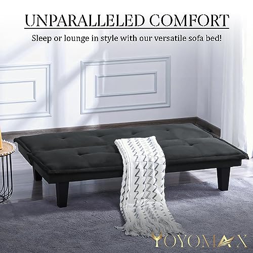 yoyomax Convertible Sofa Bed Couch-Futon Sofa Bed,Breathable Fabric Folding Sofa Bed Easy to Clean-Ideal for Bedroom, Living Room, Apartment and Office-Compact Design for Spacing Saving-Black