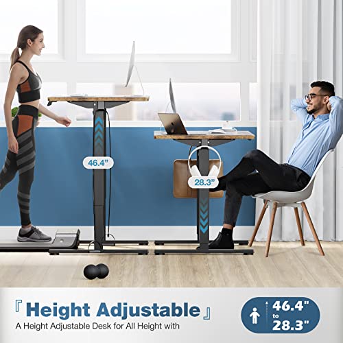 OLIXIS Electric, Height Adjustable Sit Stand Ergonomic Desk Computer Workstations with Wire Holes and Hooks for Work and Study, 24" D x 63" W x 48" H, Rustic Brown