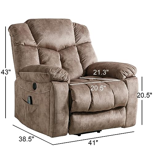 CANMOV Large Power Lift Recliner Chair for Elderly, Massage and Heated Lift Chair for Seniors Big and Tall People, Fabric Reclining Chair with Concealed Cup Holders, Side Pocket, USB Port (Camel)