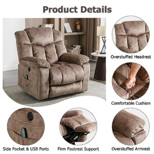 CANMOV Large Power Lift Recliner Chair for Elderly, Massage and Heated Lift Chair for Seniors Big and Tall People, Fabric Reclining Chair with Concealed Cup Holders, Side Pocket, USB Port (Camel)