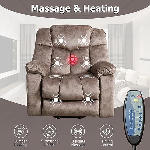 CANMOV Large Power Lift Recliner Chair for Elderly, Massage and Heated Lift Chair for Seniors Big and Tall People, Fabric Reclining Chair with Concealed Cup Holders, Side Pocket, USB Port (Camel)