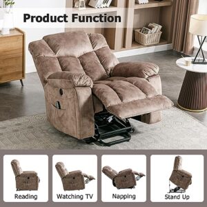 CANMOV Large Power Lift Recliner Chair for Elderly, Massage and Heated Lift Chair for Seniors Big and Tall People, Fabric Reclining Chair with Concealed Cup Holders, Side Pocket, USB Port (Camel)