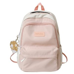 zenaha cute aesthetic backpack kawaii backpack classic backpack for women laptop bag preppy large-capacity stitching backpack (pink)