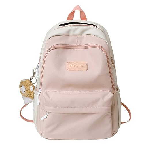 ZEnaha Cute Aesthetic Backpack Kawaii Backpack Classic Backpack for Women Laptop Bag Preppy Large-capacity Stitching Backpack (Pink)