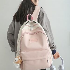 ZEnaha Cute Aesthetic Backpack Kawaii Backpack Classic Backpack for Women Laptop Bag Preppy Large-capacity Stitching Backpack (Pink)