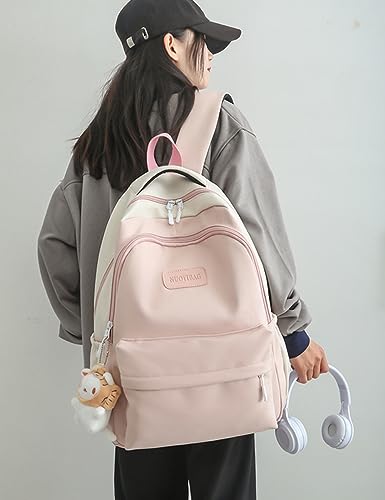 ZEnaha Cute Aesthetic Backpack Kawaii Backpack Classic Backpack for Women Laptop Bag Preppy Large-capacity Stitching Backpack (Pink)