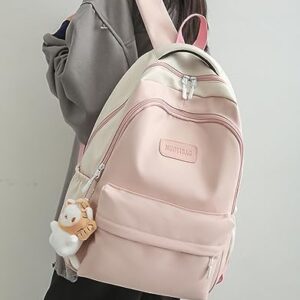 ZEnaha Cute Aesthetic Backpack Kawaii Backpack Classic Backpack for Women Laptop Bag Preppy Large-capacity Stitching Backpack (Pink)