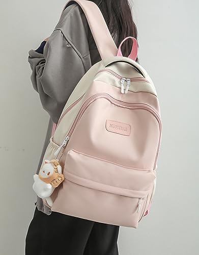 ZEnaha Cute Aesthetic Backpack Kawaii Backpack Classic Backpack for Women Laptop Bag Preppy Large-capacity Stitching Backpack (Pink)