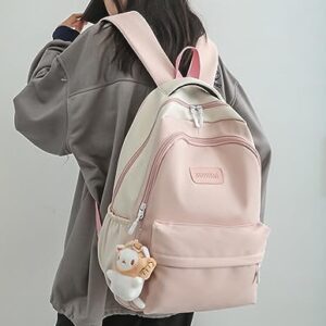 ZEnaha Cute Aesthetic Backpack Kawaii Backpack Classic Backpack for Women Laptop Bag Preppy Large-capacity Stitching Backpack (Pink)