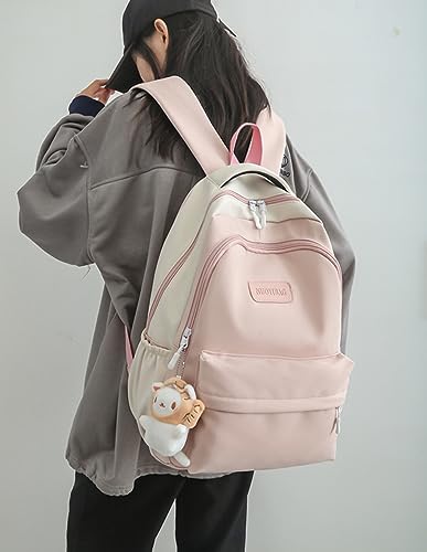 ZEnaha Cute Aesthetic Backpack Kawaii Backpack Classic Backpack for Women Laptop Bag Preppy Large-capacity Stitching Backpack (Pink)