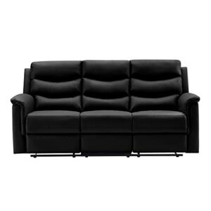 Faux Leather Upholstered Manual Motion Reclining 3 Seaters Sofa Couch with 2 Cup Holders and Two Recliner Chaise ,PU Wall Hugger Sofa & Couch for Home Theater Apartment RV Living Room Furniture Sets