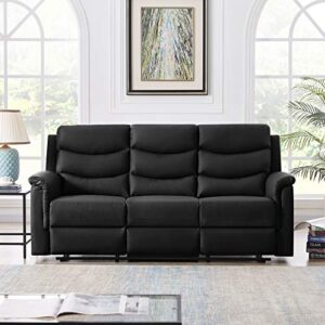 Faux Leather Upholstered Manual Motion Reclining 3 Seaters Sofa Couch with 2 Cup Holders and Two Recliner Chaise ,PU Wall Hugger Sofa & Couch for Home Theater Apartment RV Living Room Furniture Sets