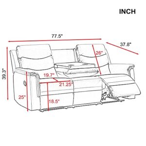 Faux Leather Upholstered Manual Motion Reclining 3 Seaters Sofa Couch with 2 Cup Holders and Two Recliner Chaise ,PU Wall Hugger Sofa & Couch for Home Theater Apartment RV Living Room Furniture Sets