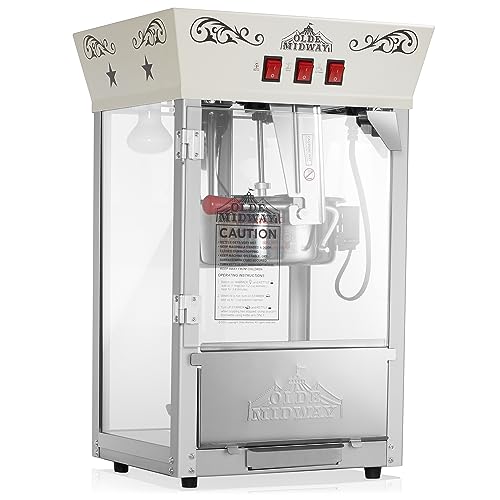 Olde Midway Movie Theater-Style Popcorn Machine Maker with 8-Ounce Kettle - Cream, Vintage-Style Countertop Popper