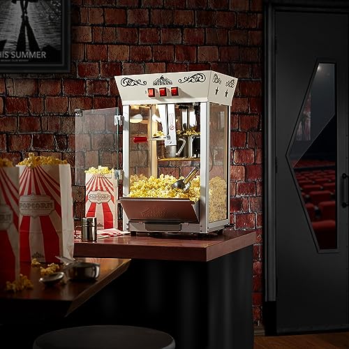 Olde Midway Movie Theater-Style Popcorn Machine Maker with 8-Ounce Kettle - Cream, Vintage-Style Countertop Popper