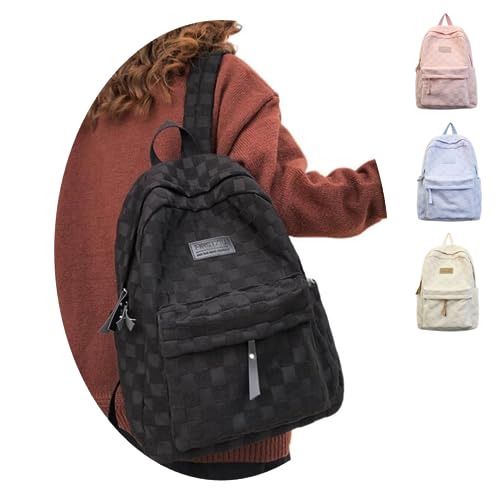 Aesthetic Backpack for Women Cute Backpack Kawaii Backpack Big Vans Backpack Lightweight Classic Basic Backpack (Black)