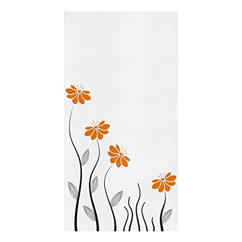 Kitchen Towels Dish Towel Set of 1,Orange Flowers Abstract Lines Absorbent Hand Towels Cleaning Dishcloth Tea Towels,Modern Minimalist Plant White Back Reusable Drying Dish Cloths